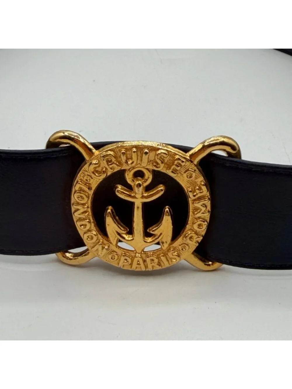 Vintage Cruise London Paris Rome Navy Blue Snap Belt Anchor Buckle Size 12